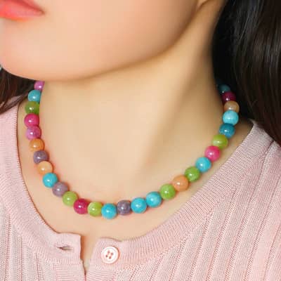 Natural Stone Handmade Beaded Necklace Summer Color Natural Stone Elegant detail 4