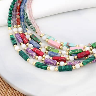 Beaded Necklace Natural Stone Shell Beads Waterproof Stainless Steel detail 3