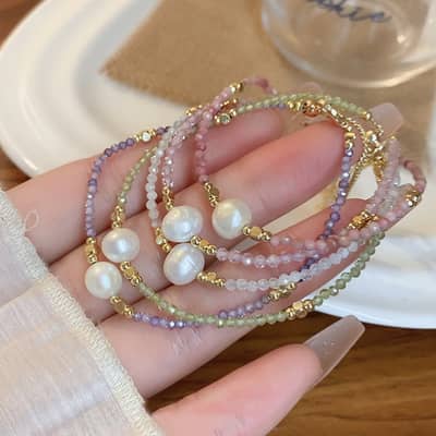 Crystal Freshwater Pearl Splicing Bracelet Commuter Pearl Beads detail 3