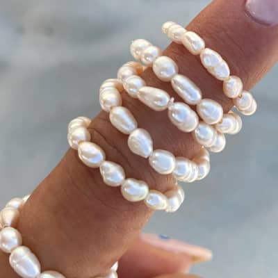 Natural Pearl Irregular Pearl Elastic Adjustable Beads Ring detail 1