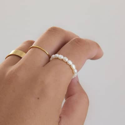 Natural Pearl Irregular Pearl Elastic Adjustable Beads Ring detail 5