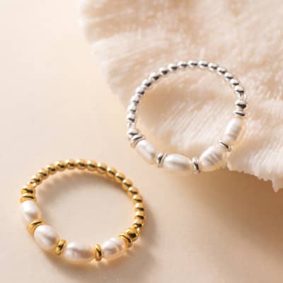 Natural Pearl Ring With Stainless Steel Beads, Adjustable Elasticity, Stackable detail 1