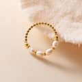 Natural Pearl Ring With Stainless Steel Beads, Adjustable Elasticity, Stackable 2