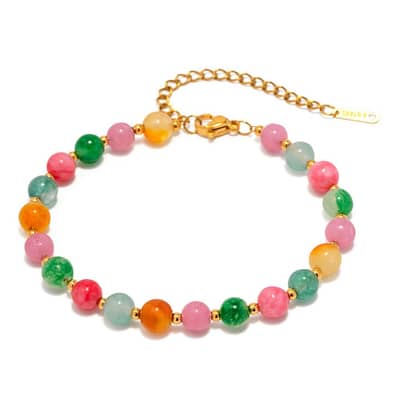 Colorful Natural Stone Beaded Stainless Steel Handmade 18K PVD Coated Waterproof Bracelet detail 1
