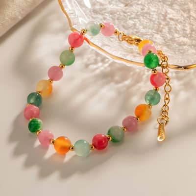 Colorful Natural Stone Beaded Stainless Steel Handmade 18K PVD Coated Waterproof Bracelet detail 5