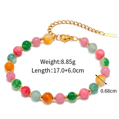 Colorful Natural Stone Beaded Stainless Steel Handmade 18K PVD Coated Waterproof Bracelet detail 6