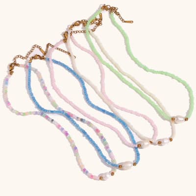 Colorful Beads Freshwater Pearl Necklace Stainless Steel Ball Beaded Party Gift detail 1
