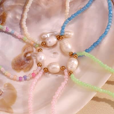 Colorful Beads Freshwater Pearl Necklace Stainless Steel Ball Beaded Party Gift detail 4