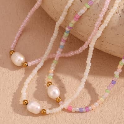 Colorful Beads Freshwater Pearl Necklace Stainless Steel Ball Beaded Party Gift detail 5