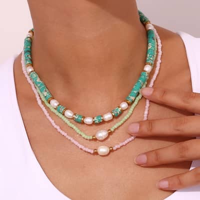 Colorful Beads Freshwater Pearl Necklace Stainless Steel Ball Beaded Party Gift detail 6