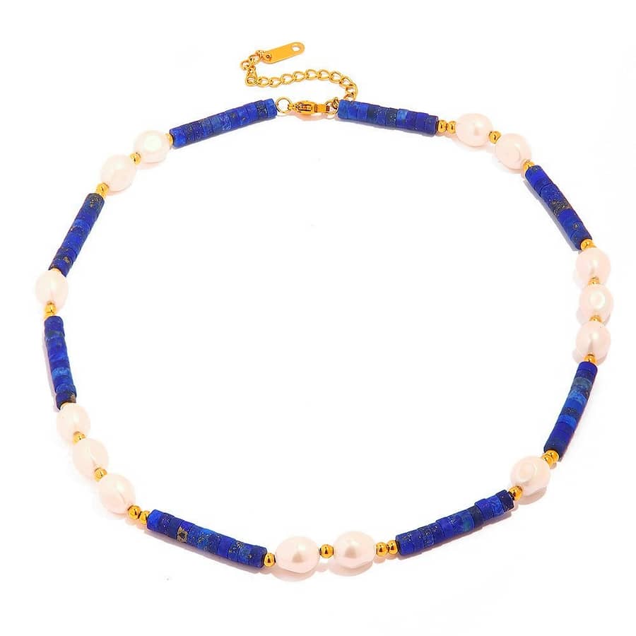 Natural Stone Handmade Beaded Pearl Necklace 18K PVD Coated Waterproof Stainless Steel - main
