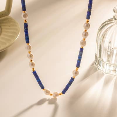Natural Stone Handmade Beaded Pearl Necklace 18K PVD Coated Waterproof Stainless Steel detail 2