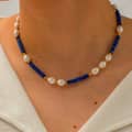 Natural Stone Handmade Beaded Pearl Necklace 18K PVD Coated Waterproof Stainless Steel 3