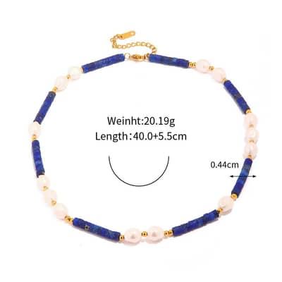 Natural Stone Handmade Beaded Pearl Necklace 18K PVD Coated Waterproof Stainless Steel detail 6