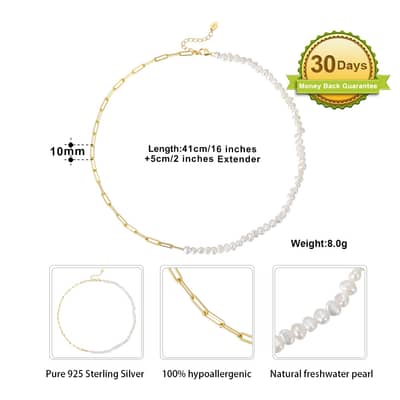 Paperclip Chain Natural Freshwater Pearl Bracelets S925 Sterling Silver Baroque Pearl Necklace detail 4