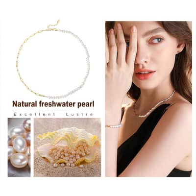 Paperclip Chain Natural Freshwater Pearl Bracelets S925 Sterling Silver Baroque Pearl Necklace detail 5