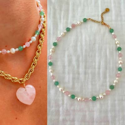 Natural Stone Handmade Beaded Pearl Necklace Colorful detail 6