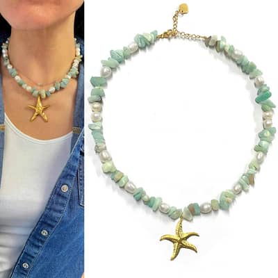 Ocean Series Natural Stone Pearl Necklace Conch Stainless Steel Pendant detail 3