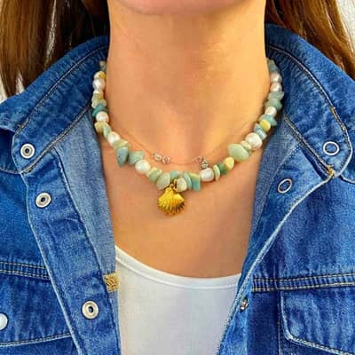 Ocean Series Natural Stone Pearl Necklace Conch Stainless Steel Pendant detail 4