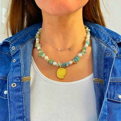 Ocean Series Natural Stone Pearl Necklace Conch Stainless Steel Pendant detail 5