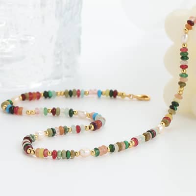 Natural Stone Beads Necklace Bohemian Style Beaded Freshwater Pearl Handmade Party Gift detail 1