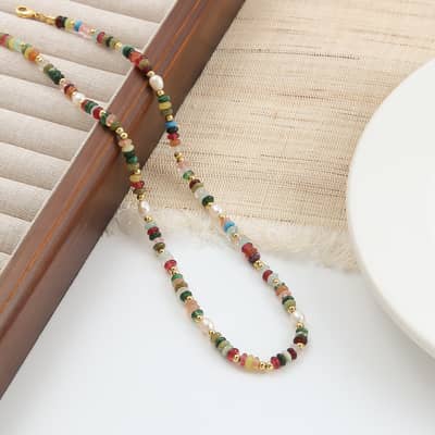 Natural Stone Beads Necklace Bohemian Style Beaded Freshwater Pearl Handmade Party Gift detail 3