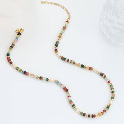 Natural Stone Beads Necklace Bohemian Style Beaded Freshwater Pearl Handmade Party Gift detail 5