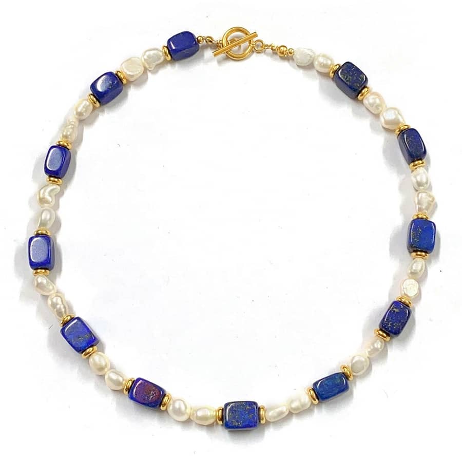 Natural Stone Handmade Beaded Pearl Necklace Blue Ocean Series - main