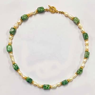 Natural Stone Handmade Beaded Pearl Necklace Blue Ocean Series detail 3