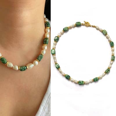 Natural Stone Handmade Beaded Pearl Necklace Blue Ocean Series detail 4