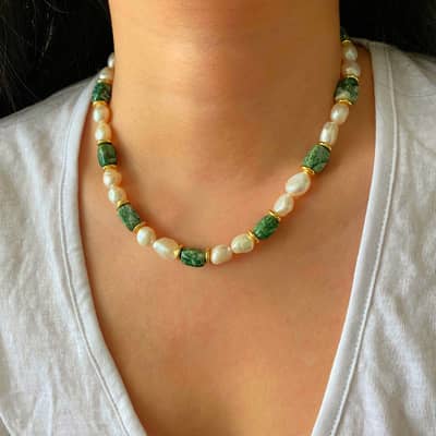 Natural Stone Handmade Beaded Pearl Necklace Blue Ocean Series detail 5