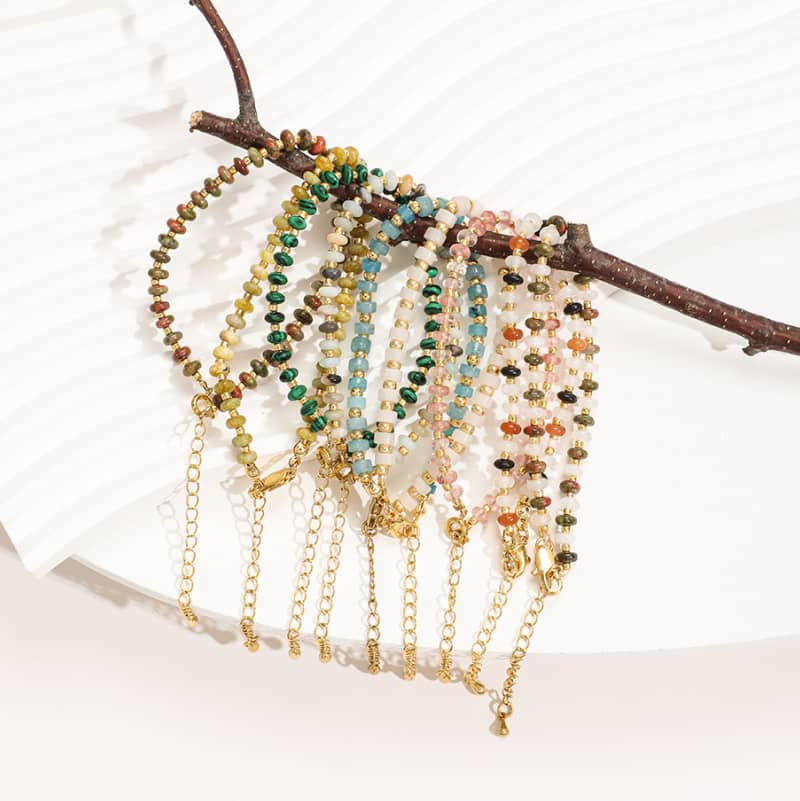 Natural Stone Stainless Steel Beaded Bracelet - main
