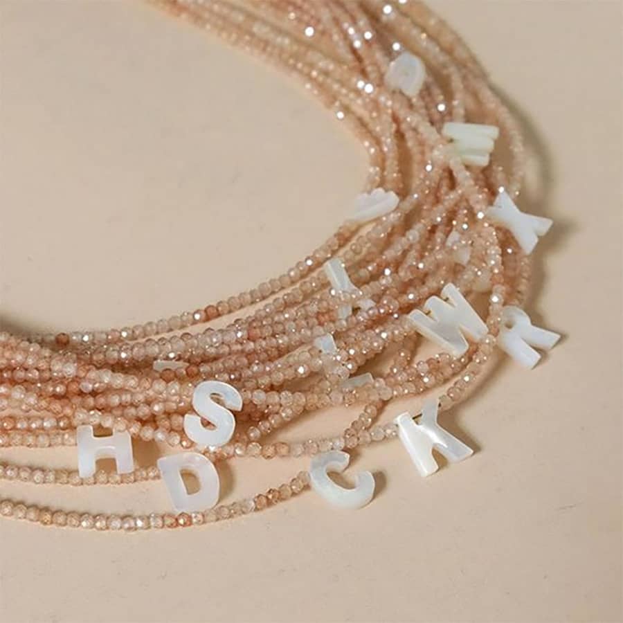 Zircon Beads Natural Shell Letter Beads Necklace Handmade Personalized Name Initial - main