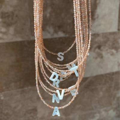 Zircon Beads Natural Shell Letter Beads Necklace Handmade Personalized Name Initial detail 3