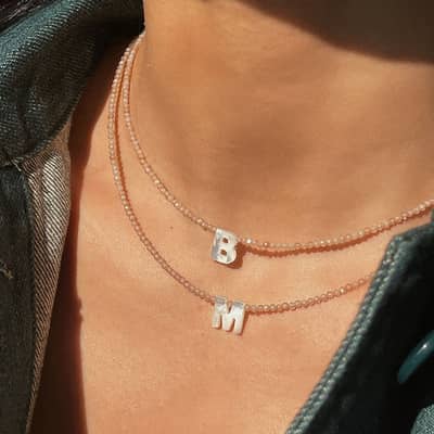 Zircon Beads Natural Shell Letter Beads Necklace Handmade Personalized Name Initial detail 6