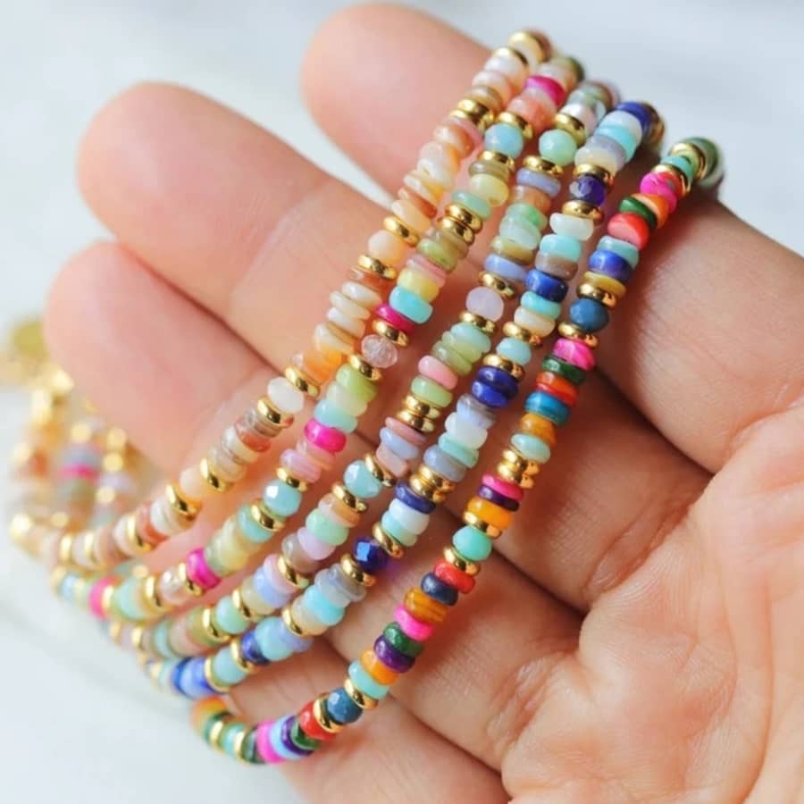 Vintage Colorful Natural Seashell Stone Handmade Woven Stacked Beads Bracelet - main