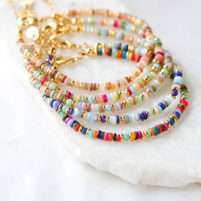 Vintage Colorful Natural Seashell Stone Handmade Woven Stacked Beads Bracelet detail 2