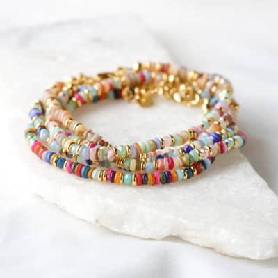 Vintage Colorful Natural Seashell Stone Handmade Woven Stacked Beads Bracelet detail 3