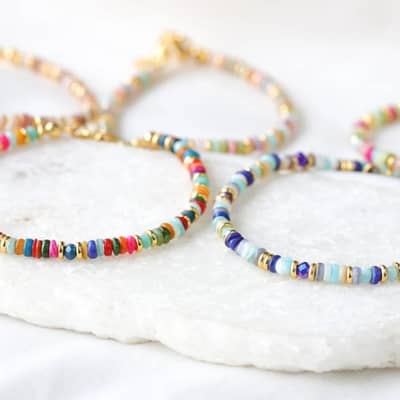 Vintage Colorful Natural Seashell Stone Handmade Woven Stacked Beads Bracelet detail 5