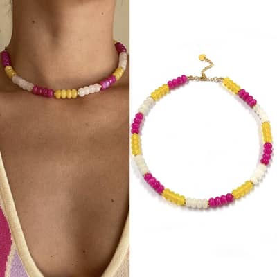 Ocean Rainbow Natural Stone Necklace Handmade Color Beaded detail 5