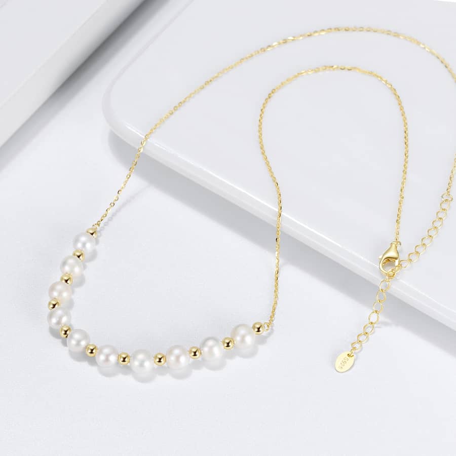 925 Sterling Silver Pendant Beaded Pearl Necklace Chain - main