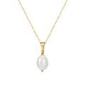 Elegant Single Pearl 925 Sterling Silver 14K Gold Plated Clavicle Chain Pearl Pendant Necklace 1