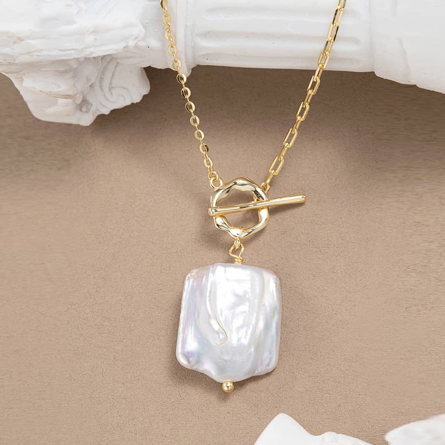 Square Freshwater Pearl Rectangular Toggle Clasp Baroque Pearl Sterling Silver 925 Necklace - main