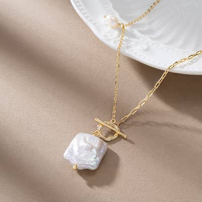 Square Freshwater Pearl Rectangular Toggle Clasp Baroque Pearl Sterling Silver 925 Necklace detail 2