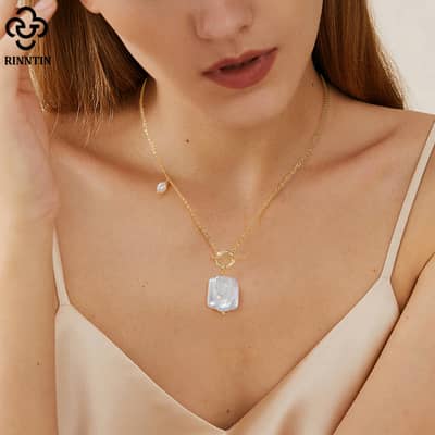 Square Freshwater Pearl Rectangular Toggle Clasp Baroque Pearl Sterling Silver 925 Necklace detail 3