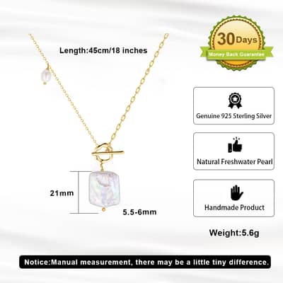 Square Freshwater Pearl Rectangular Toggle Clasp Baroque Pearl Sterling Silver 925 Necklace detail 4