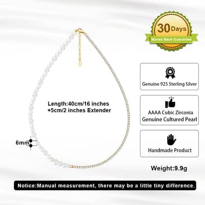 Mix Style Freshwater Pearl Chain 925 Sterling Silver Zircon Tennis Choker Necklace detail 3