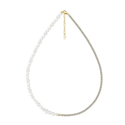 Mix Style Freshwater Pearl Chain 925 Sterling Silver Zircon Tennis Choker Necklace detail 5