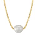 French Elegant 14K Gold Plated Bead Single Pearl Pendant Statement Necklace 1