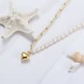 Heart Pendant 14K Gold Plated 925 Sterling Silver Half Paperclip Chain Half Freshwater Pearl Necklace 1